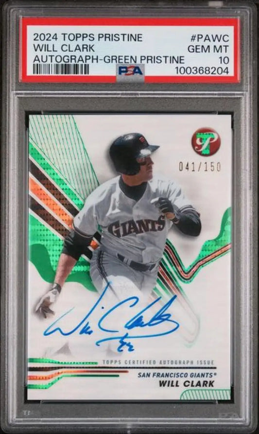 2024 Topps Pristine Green #PA-WC Will Clark PSA 10 GEM MINT Auto 41/150 San Francisco Giants Baseball Card Image 1