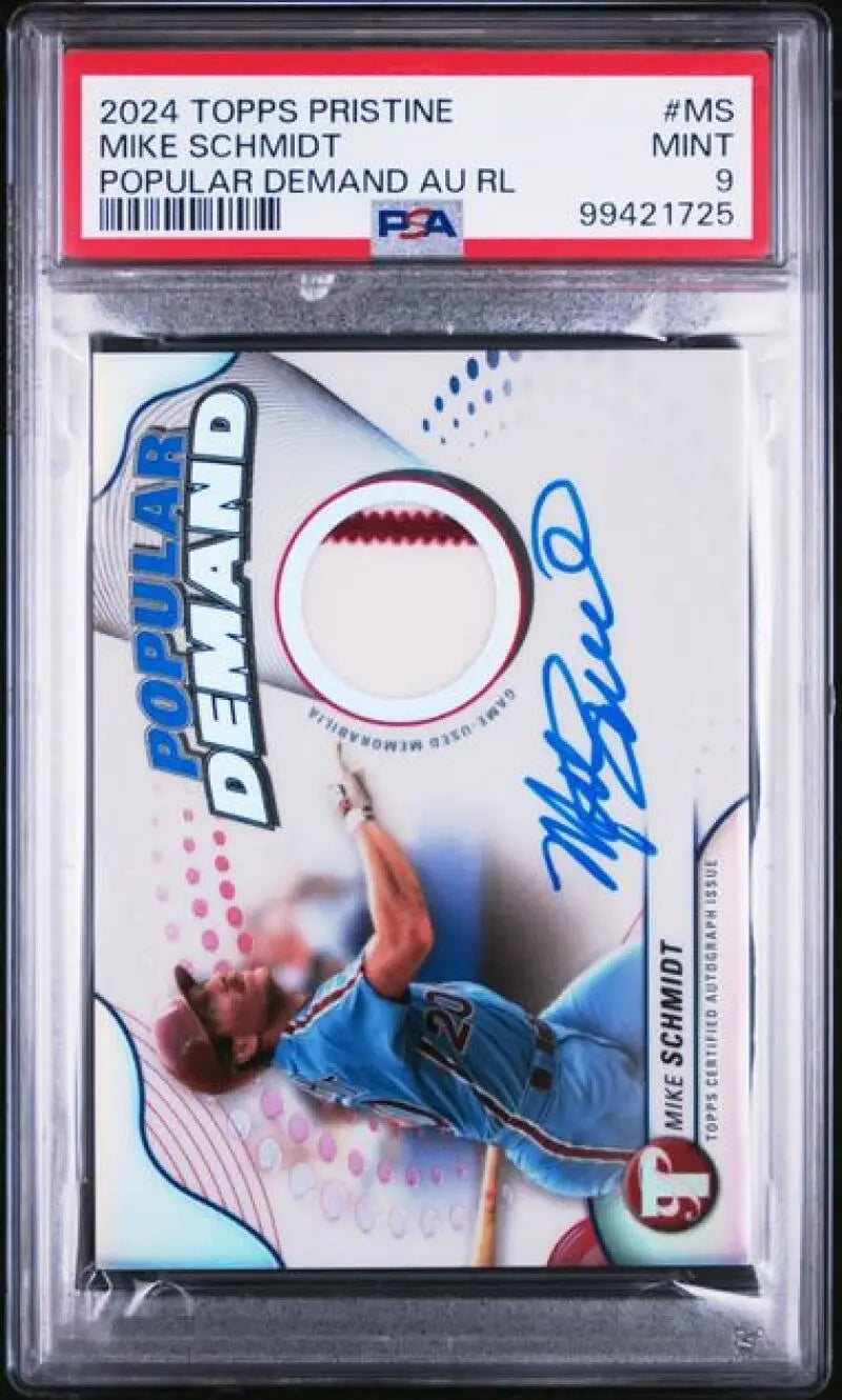 PSA-graded Mike Schmidt baseball card in blue uniform with autograph and design elements