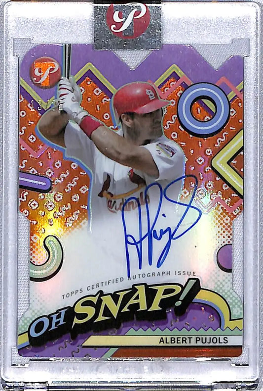 Signed Albert Pujols baseball card on colorful background from Topps Pristine Louis Cardinals