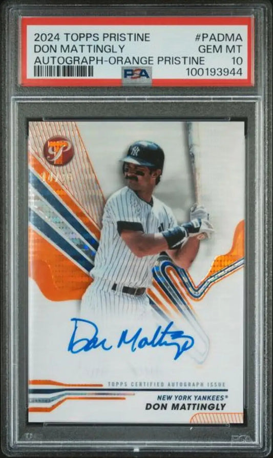 2024 Topps Pristine Orange #PA-DMA Don Mattingly PSA 10 GEM MINT Auto 14/25 New York Yankees Baseball Card Image 1