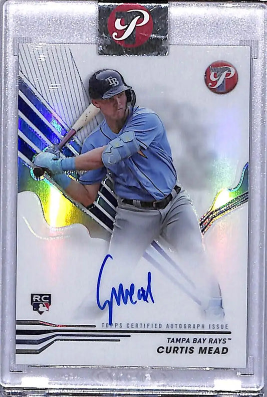 Signed Curtis Mead Tampa Bay Rays Baseball Card with holographic finish in batting stance