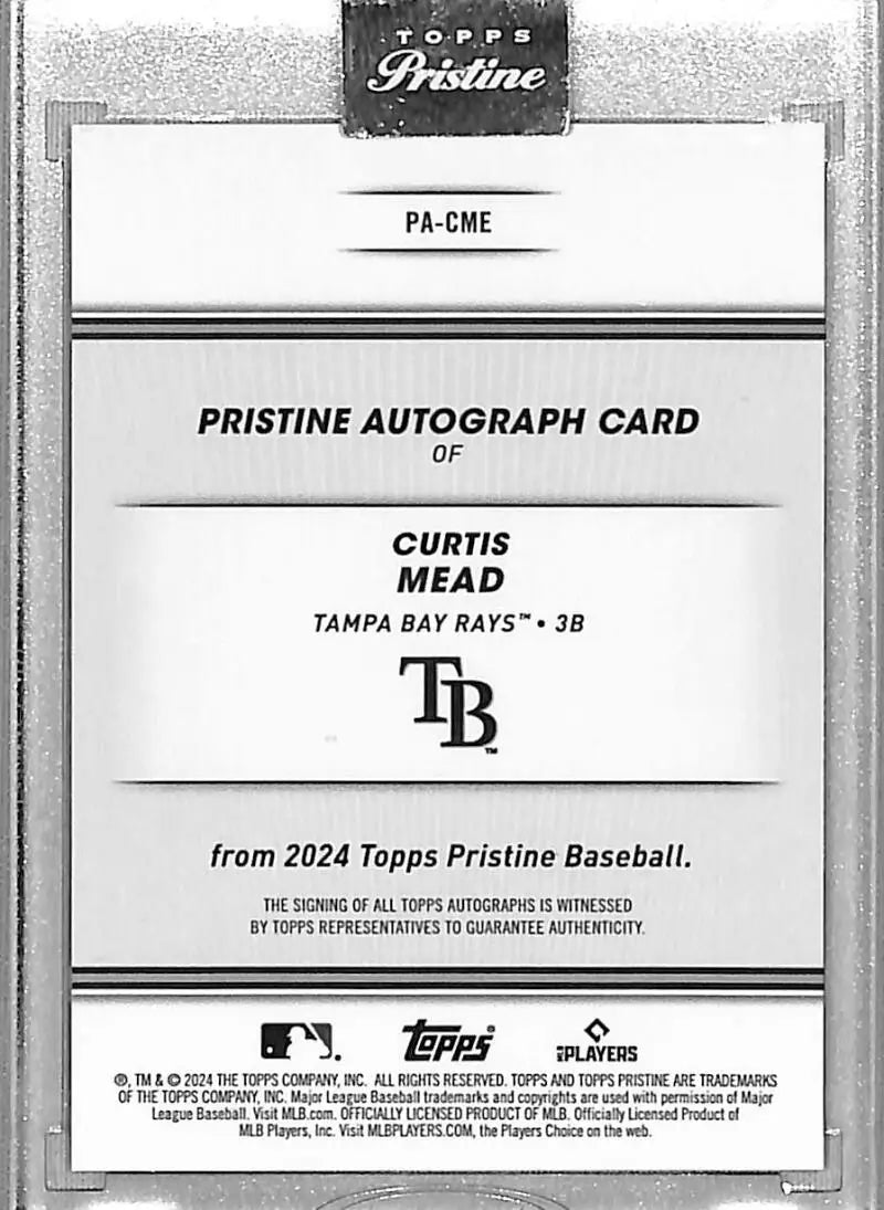 Curtis Mead Tampa Bay Rays autograph card from 2024 Topps Pristine baseball set