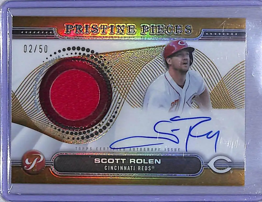 Scott Rolen Cincinnati Reds autographed card with red patch from Topps Pristine Pieces 02/50