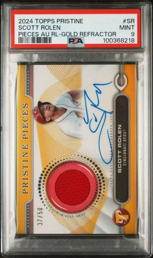 PSA-graded 2024 Topps Pristine Pieces Gold Scott Rolen Cincinnati Reds autographed card