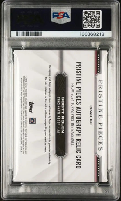 PSA graded holder featuring 2024 Topps Pristine Pieces Scott Rolen Cincinnati Reds card