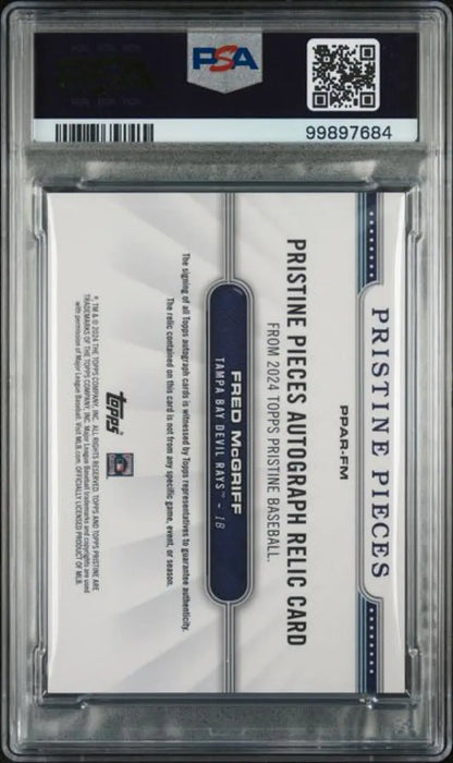 PSA graded Fred McGriff 2024 Topps Pristine Pieces card in clear casing for collectors