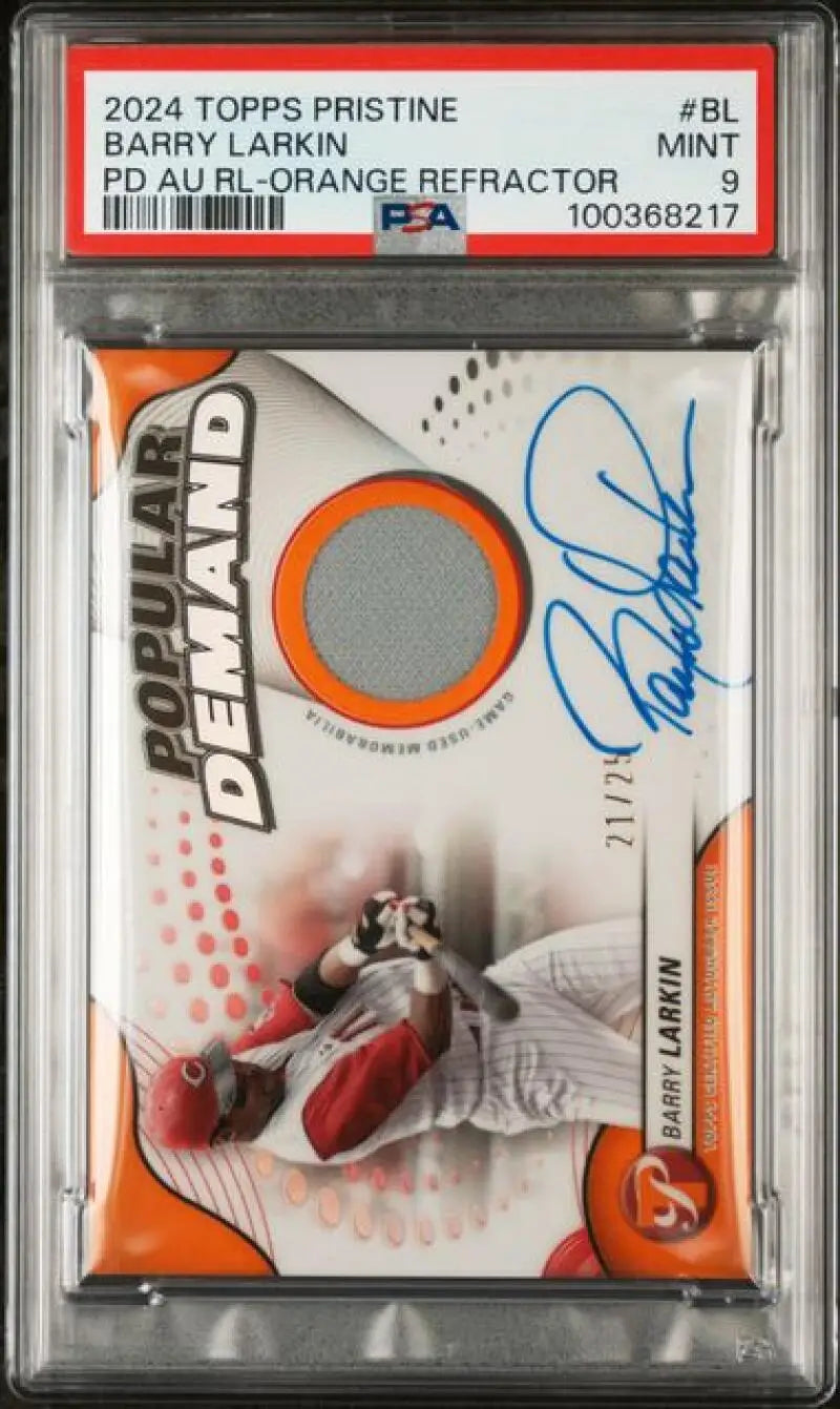 PSA-graded 2024 Topps Pristine Barry Larkin autographed orange refractor baseball card