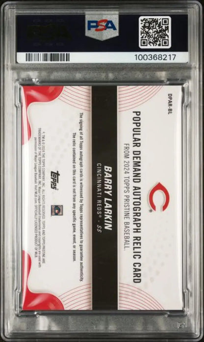 PSA-graded 2024 Topps Pristine Barry Larkin Baseball Card in protective case