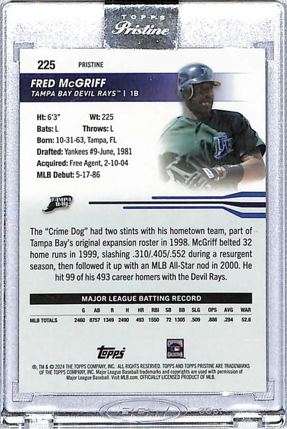 Baseball trading card of Fred McGriff in mint green Tampa Bay Rays jersey