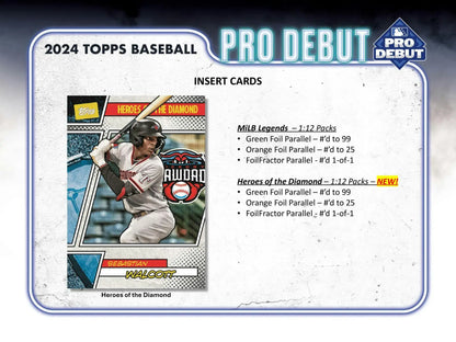 2024 Topps Pro Debut insert cards featuring foil parallel details and product information