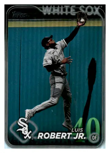 Baseball player in White Sox uniform leaping to catch 2024 Topps Rainbow Foil card