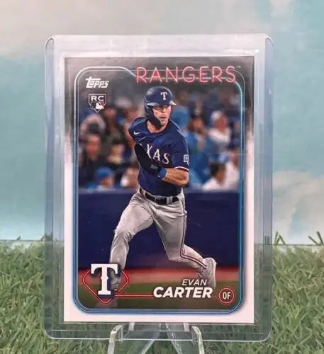 Evan Carter trading card in navy blue uniform from 2024 Topps Series 1