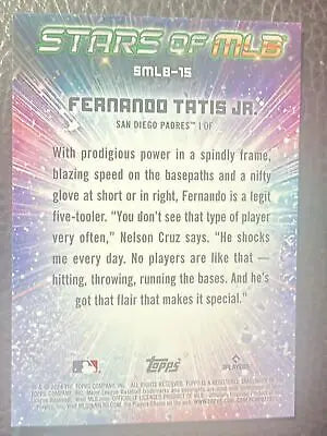 Fernando Tatis Jr. baseball card from 2024 Topps Series 1 STARS OF MLB trading cards