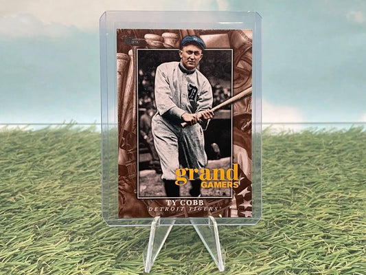 Baseball card in protective case featuring Ty Cobb from 2024 Topps Series Detroit Tigers