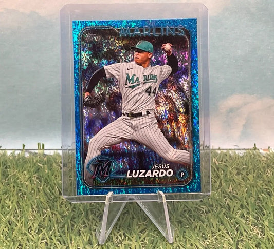 2024 Topps Series 1 Jesus Luzardo Blue Foil 179/999 card featuring the Marlins