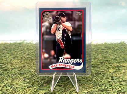 Baseball trading card of Max Scherzer pitching for the Rangers in 2024 Topps Series 1