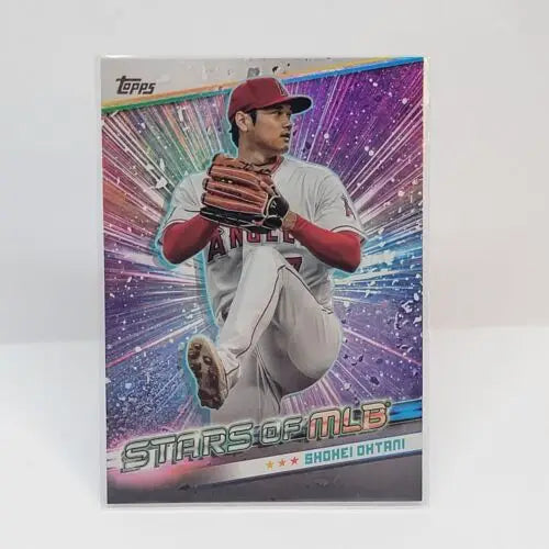 MLB Shohei Ohtani baseball trading card with colorful starburst design from Topps Series 1