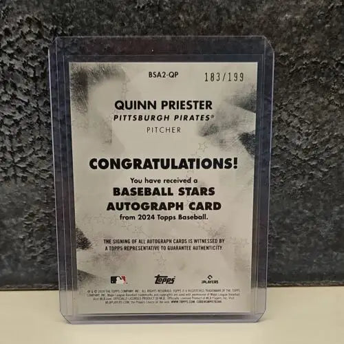 Quinn Priester baseball stars autograph card from 2024 Topps Series 2, 183/199