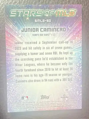 Junior Caminero baseball card from 2024 Topps Series 2 STARS OF MLB trading cards