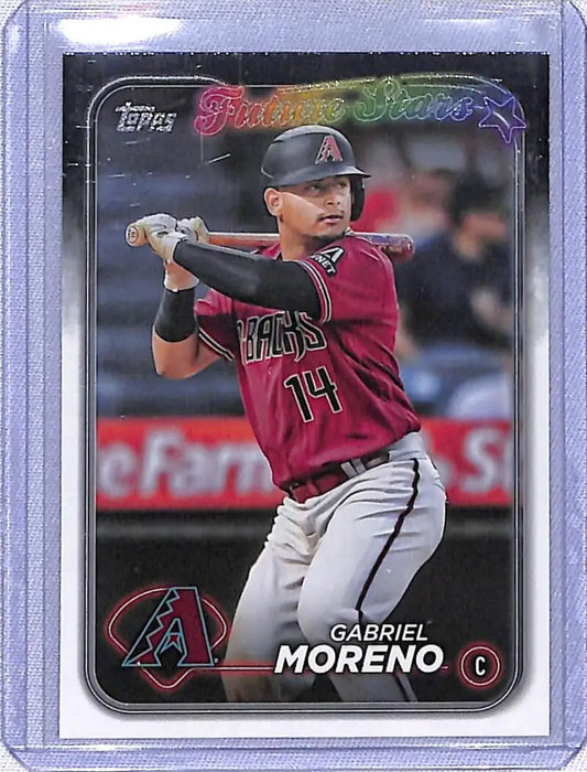 Baseball card of Gabriel Moreno in Arizona Diamondbacks burgundy uniform at bat