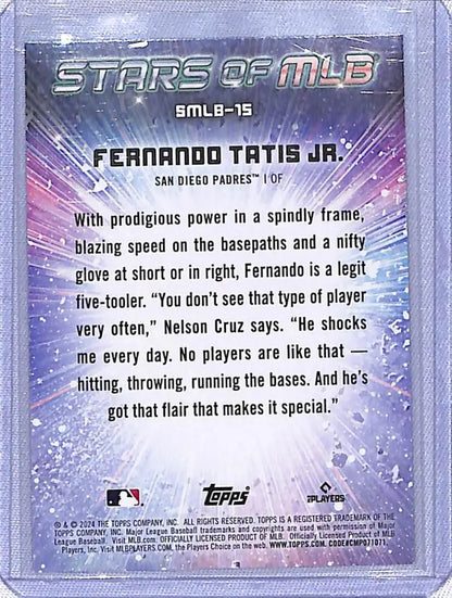 Baseball card of Fernando Tatis Jr. in Topps Series One, SMLB-15 with holographic design