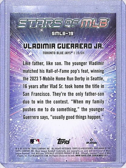 Baseball trading card back featuring Vladimir Guerrero Jr.’s Home Run Derby victory for Blue Jays