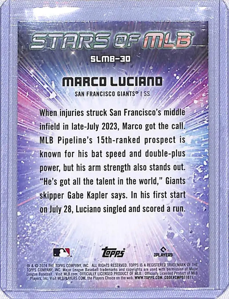 Baseball trading card of Marco Luciano from Topps Series One San Francisco Giants collection