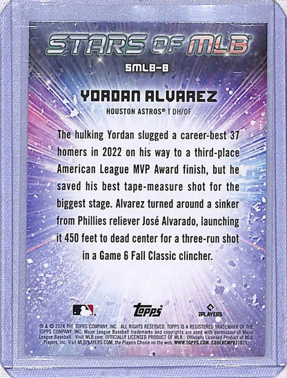 Baseball trading card featuring Yordan Alvarez from Topps Series One 2024 Astros