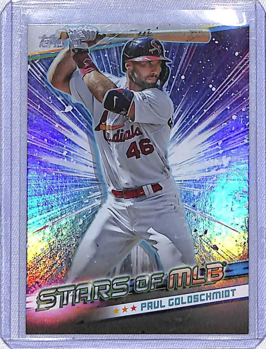 Holographic Paul Goldschmidt Trading Card from 2024 Topps Series One St. Louis Cardinals