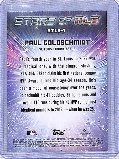 Paul Goldschmidt 2024 Topps Series One trading card with player stats and information