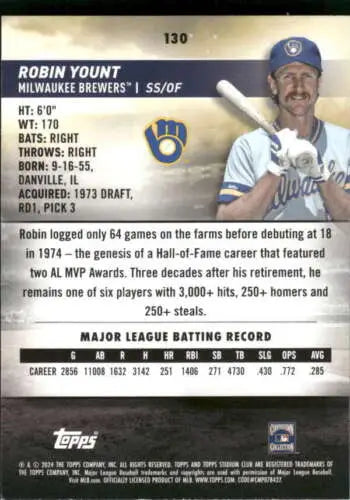 Robin Yount baseball card from 2024 Topps Stadium Club with original gloss finish