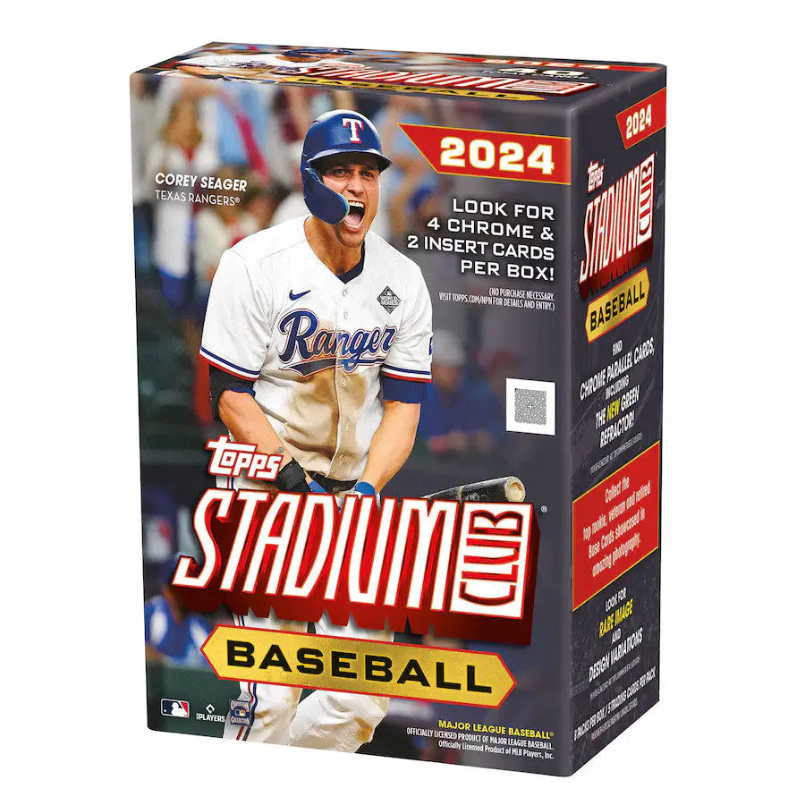 2024 Topps Stadium Club Baseball Blaster Box showcasing a Texas Rangers player card