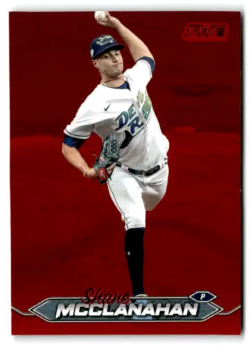 Baseball player in white Dodgers uniform pitching for Topps Stadium Club Red Foil