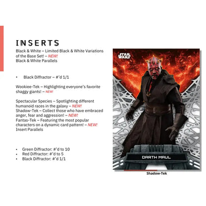 Star Wars trading card of Darth Maul with red diffractor background in Hi-Tek Hobby Box