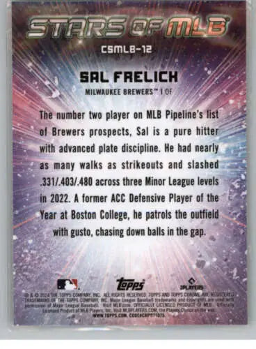 Baseball card back of 2024 Topps Stars MLB Chrome Sal Frelick with original gloss