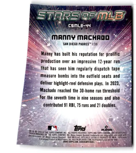 Manny Machado Baseball Card from 2024 Topps Stars MLB Chrome Refractor NM-MT