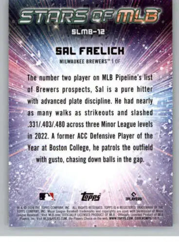 Baseball card back of 2024 Topps Stars featuring Sal Frelick with original gloss