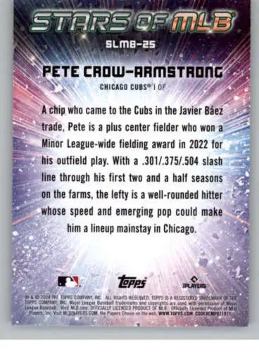 Baseball card back of 2024 Topps Stars Pete Crow-Armstrong NM-MT Cubs with original gloss