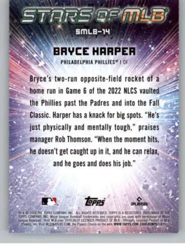 Bryce Harper baseball card from 2024 Topps Stars with original gloss NM-MT condition