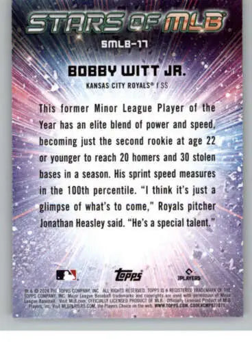 Bobby Witt Jr. baseball card from 2024 Topps Stars of MLB with original gloss finish