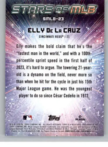 Elly De La Cruz baseball card from Topps Stars features original gloss and Reds ID 73753