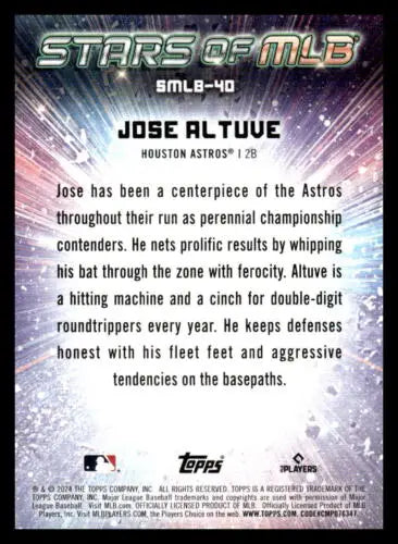 Baseball card back of 2024 Topps Stars Jose Altuve NM-MT Astros original gloss