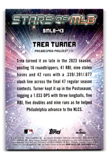 Trea Turner baseball card from 2024 Topps Stars of MLB with original gloss finish