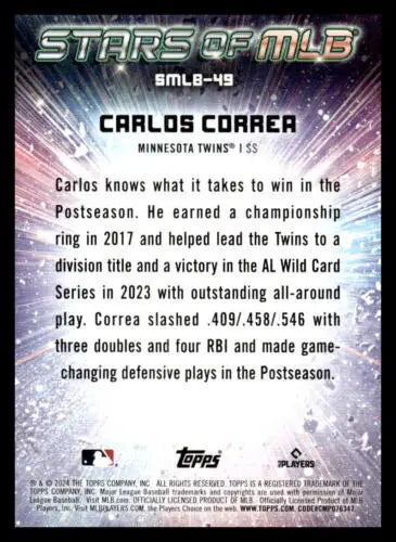 2024 Topps Stars of MLB #SMLB-49 Carlos Correa baseball card with original gloss