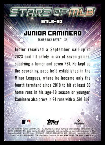 2024 Topps Stars of MLB Junior Caminero baseball card with original gloss finish