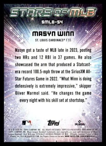 Masyn Winn baseball card from 2024 Topps Stars features original gloss and Cardinals design