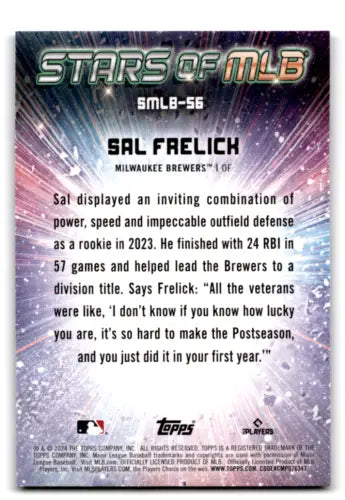 Baseball card back of 2024 Topps Stars Sal Frelick NM-MT Brewers original gloss