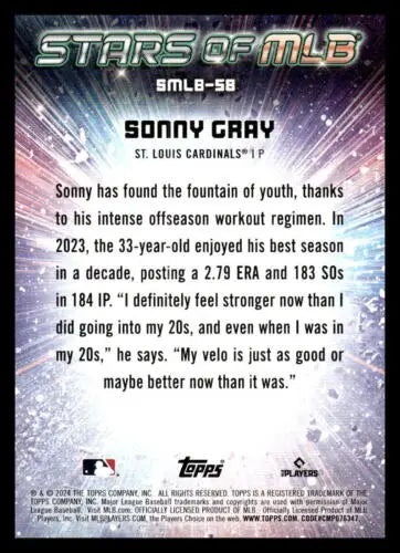 Sonny Gray baseball card featuring original gloss from 2024 Topps Stars of MLB #SMLB-58