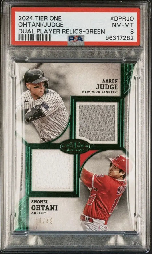 Graded dual player baseball card of Shohei Ohtani and Aaron Judge from Topps Tier One