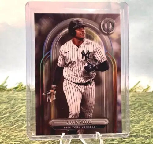 Juan Soto baseball card from 2024 Topps Tribute showcasing New York Yankees star игрок